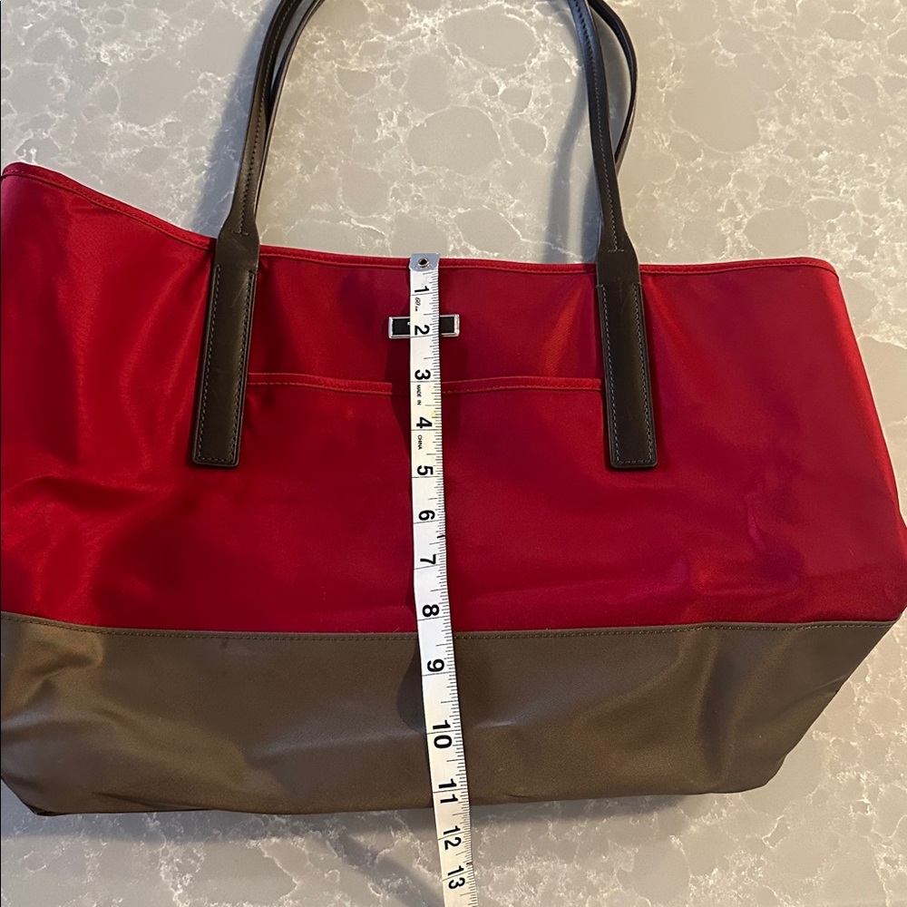 Tumi Two-Tone Red and Brown Tote - Picture 7 of 7